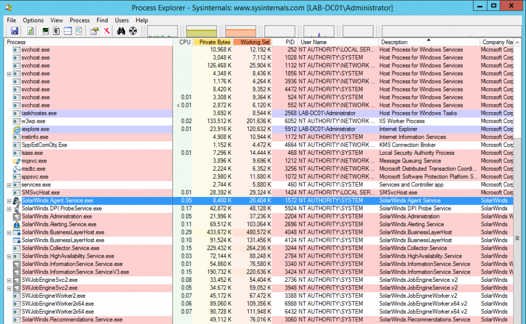 SolarWinds processes